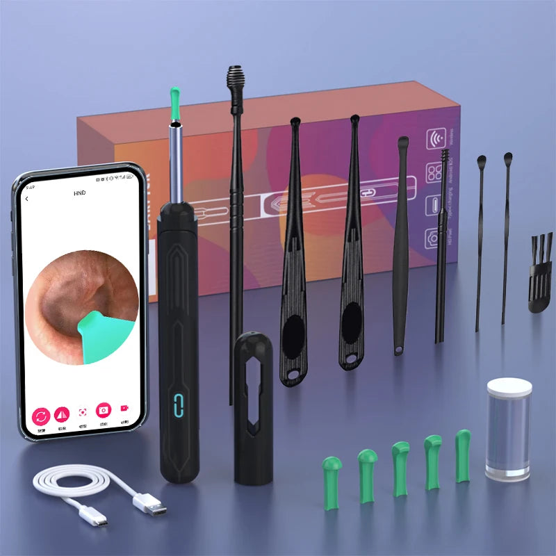 Ear Cleaner with Camera Set Ear Sticks Otoscope USB C Charging Endoscope Wax Removal Tool Earpick MIni Camera Ear Cleaning Set