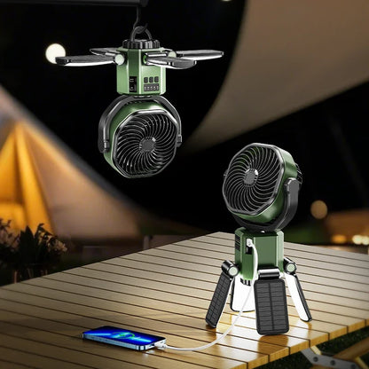 Eary Camping Solar Fan With 6000mAh Battery Powered Tent Camp Fan With Light 4 Speed Wind Adjustable Air Cooling Fan For Outdoor