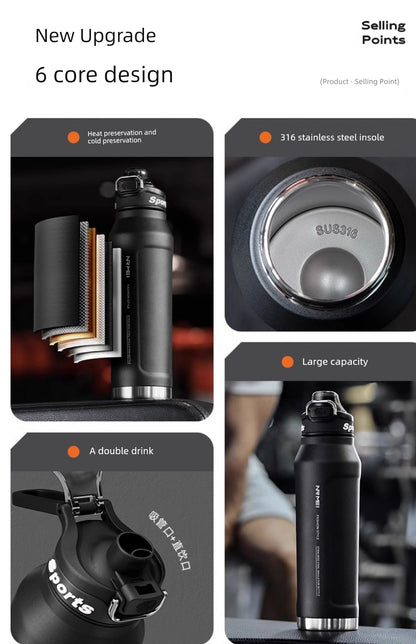 Japanese Style New Vacuum Cup Large Capacity Cold Cup SUS316 Stainless Steel Outdoor Sports  Water Cup Portable Student