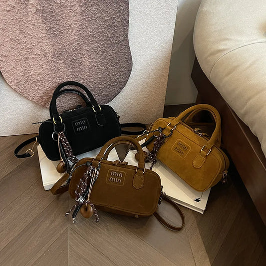 2025 New Fashionable dull Polish bag portable women's full retro crossbody bag shoulder bag popular
