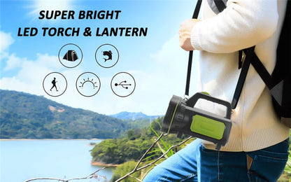 LED Strong Searchlight Flashlight Portable Hand Lamp Rechargeable 2 Lighting Modes Emergency Hiking Camping Energy Saving Torch