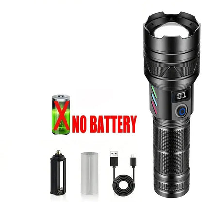 Super Bright 60W LED Flashlight with Power Bank Function, Rechargeable Telescopic Zoom Torch, 5 Modes, IP64,for Hunting/Camping