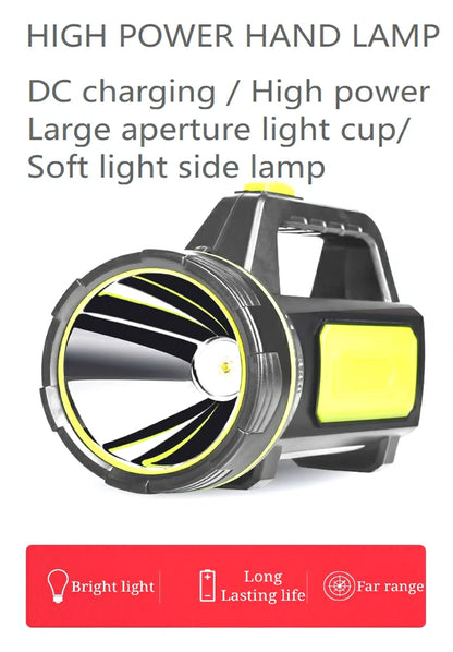 LED Strong Searchlight Flashlight Portable Hand Lamp Rechargeable 2 Lighting Modes Emergency Hiking Camping Energy Saving Torch