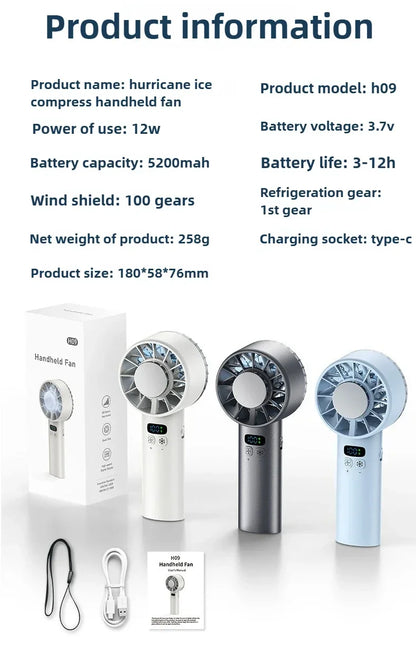 5200mAh Portable mini Fan 100 Wind Speeds Instant Cooling with Ice Mode Handheld fan USB Rechargeable electric fans Camping Fan