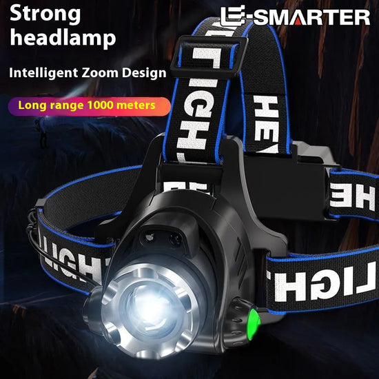Powerful LED Headlamp USB Rechargeable Telescopic Zoomable Headlight Outdoor Waterproof Work Head Lamp High Lumen Head Torch