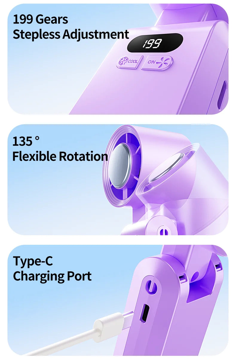 2025 New Portable Hanging Neck Fan 135° Rotation Desktop Mini Fan Handheld Foldable 199 High-speed Powerful Turbo Fan Outdoor