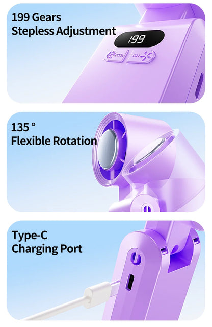 2025 New Portable Hanging Neck Fan 135° Rotation Desktop Mini Fan Handheld Foldable 199 High-speed Powerful Turbo Fan Outdoor