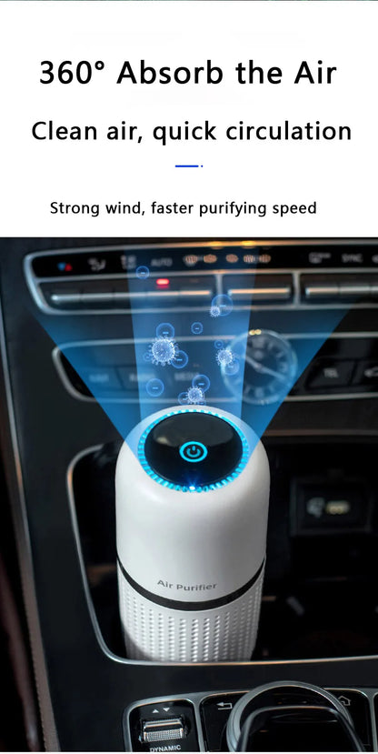 Portable Car Air Purifier USB Rechargeable Fresh Air Negative Ion Cleaner Oxygen Removes PM2.5 Smoke Odors Ionizer Cleaner