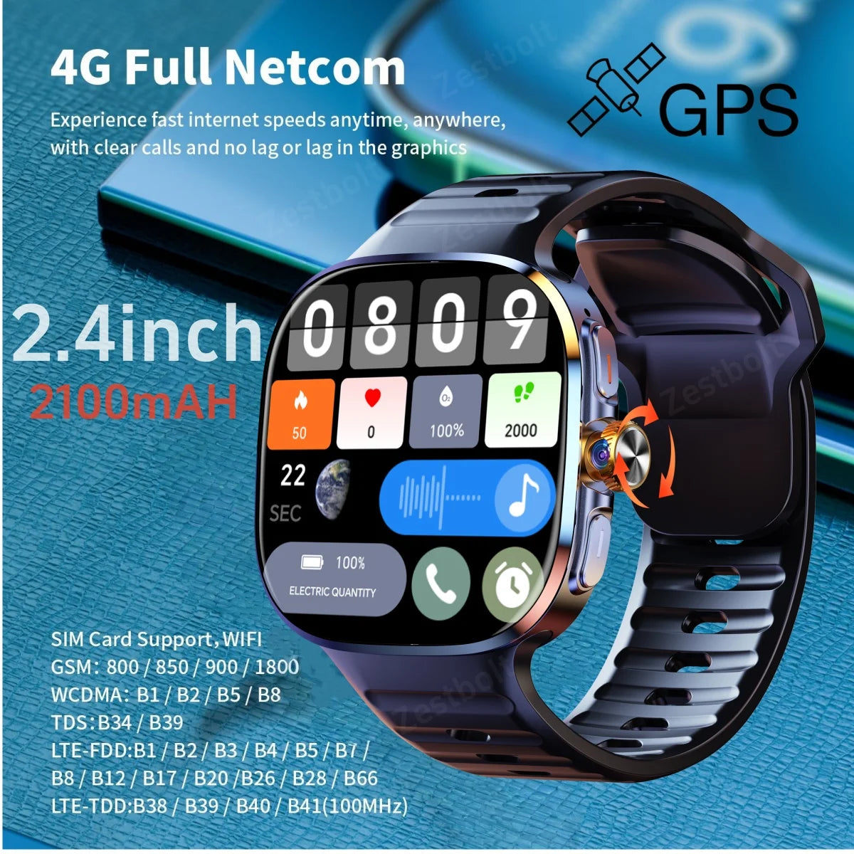 NEW Arrival M99 4G Full Netcom Smartwatch Android 10.0 With 2.4 inch Amoled Screen 900W Rotating Camera GPS WIFI Smart Watch Men