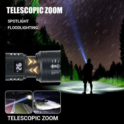 High Strong Power LED Flashlights 2000LM Tactical Torch with Display Light USB Charging.