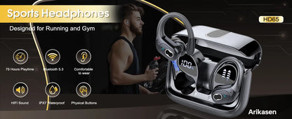 Bluetooth 5.3 Headphones 2024 Wireless Earbuds 75hrs Sport Bluetooth Earphone with Noise Cancelling Mic IPX7 Waterproof Headsets