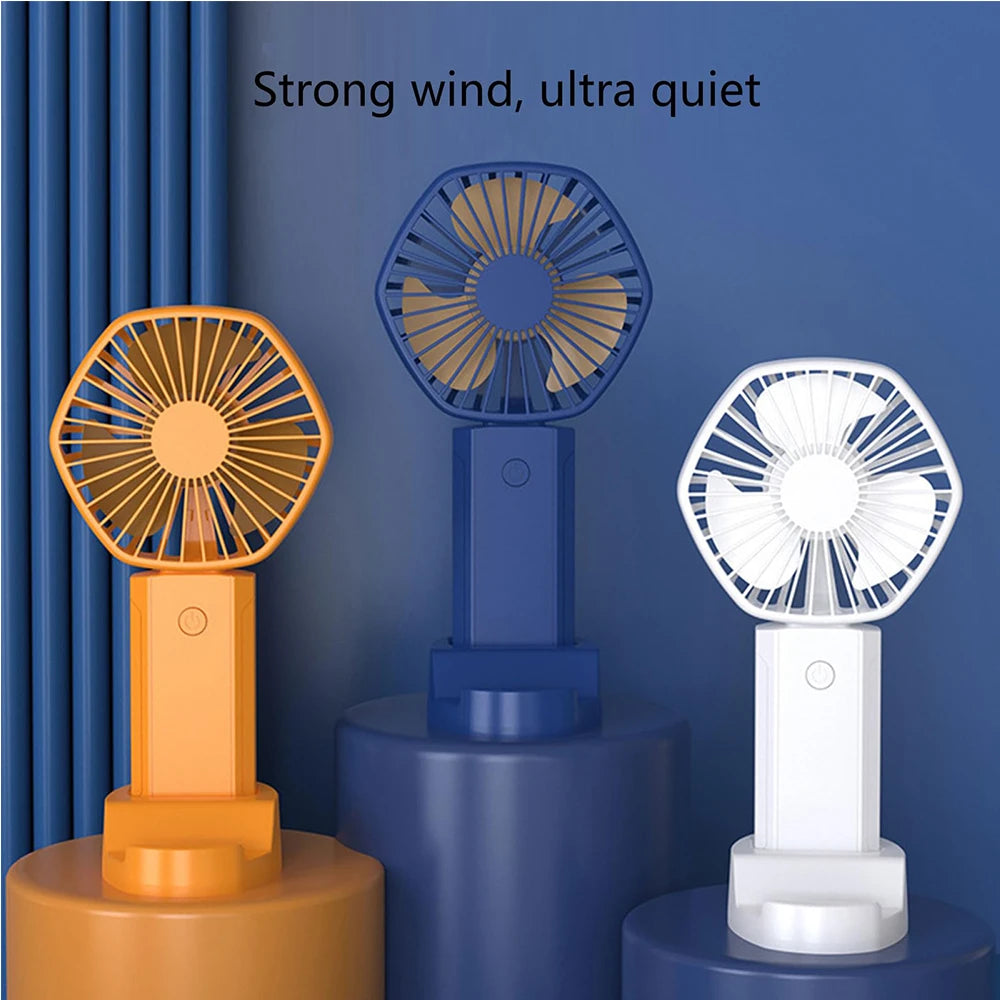 Handheld Mini Fan Portable Neck Hanging Fans USB Rechargeable Fan with Phone Stand 500mAh Suitable for Women Travel Outdoor Use