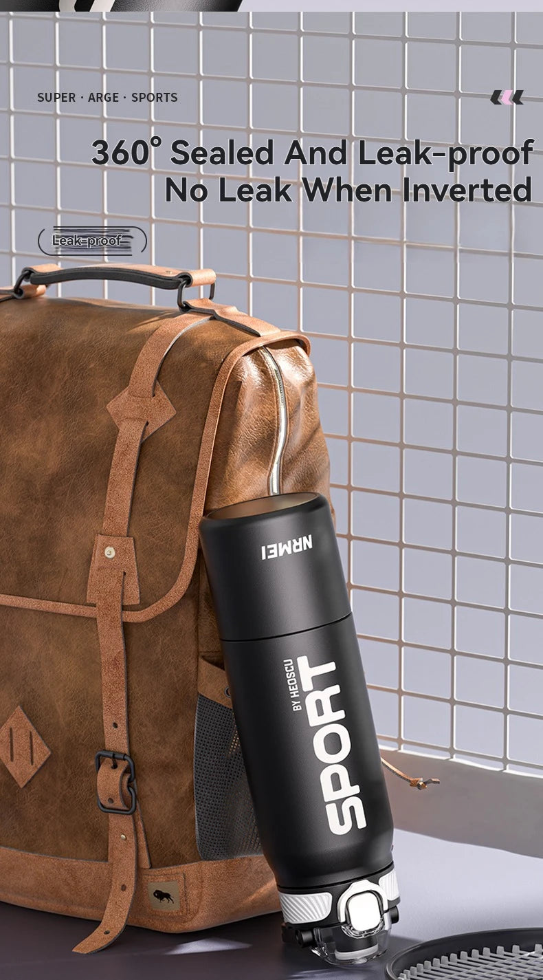 Insulated Water Bottle Thermal Stainless Steel Leak-proof Vacuum Flask Rope with Cup Portable Hiking Cycling