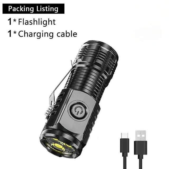 High Strong Power LED Flashlight Built-in Battery Type-C Rechargeable with Pen Clip Torch Outdoor Camping Emergency Lantern