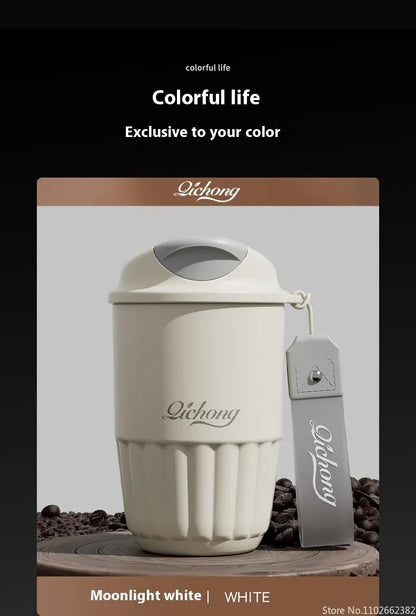 410ml Ceramic Liner Thermos Coffee Cup Double Wall Stainless Steel Vacuum Insulated Thermos For Coffee Thermal Mug Tumbler Gift