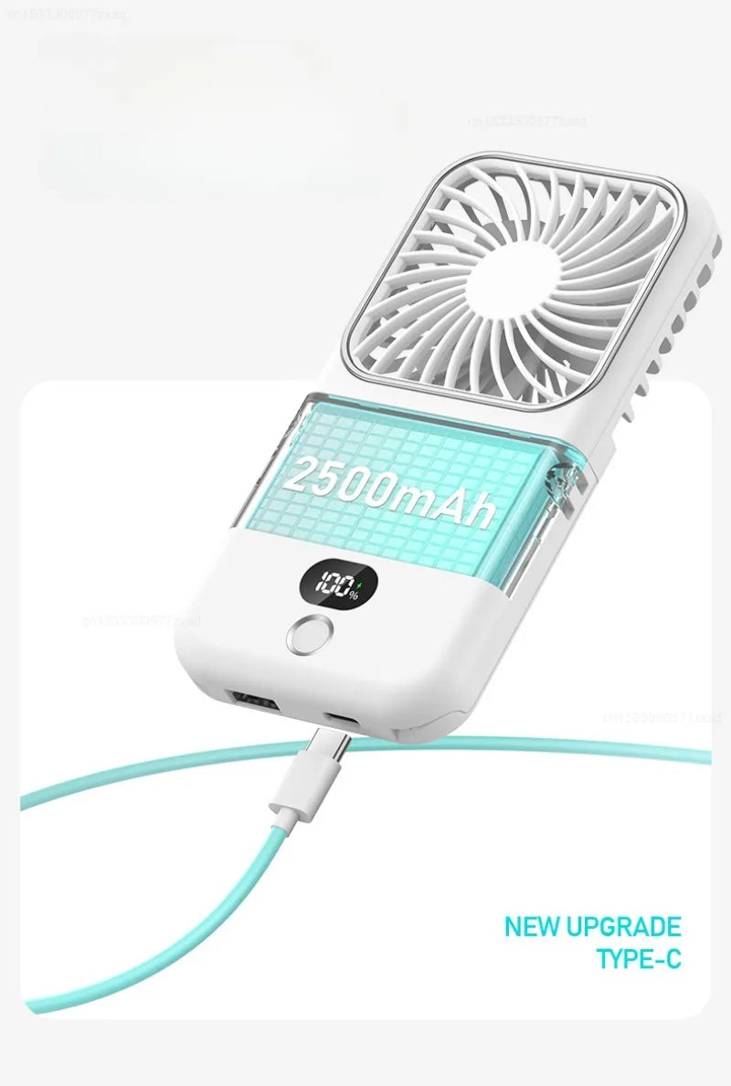 Portable Folding Electric Fan 3-in-1 Mini Handheld Cooling Fan Handheld with Power Bank Makeup Mirror Student Small Fan Outdoor