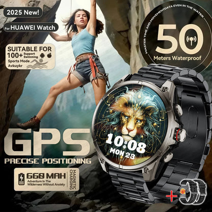 2025 New Premium GPS Smart Watches Outdoor Altimeter Barometer AMOLED Screen Built-in GPS Compass Military Sports Smartwatch Men