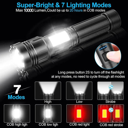 1000000LM Most Powerful Led Flashlight Rechargeable LED Flashlights High Power Zoom Torch Long Range 3000m Tactical Lantren