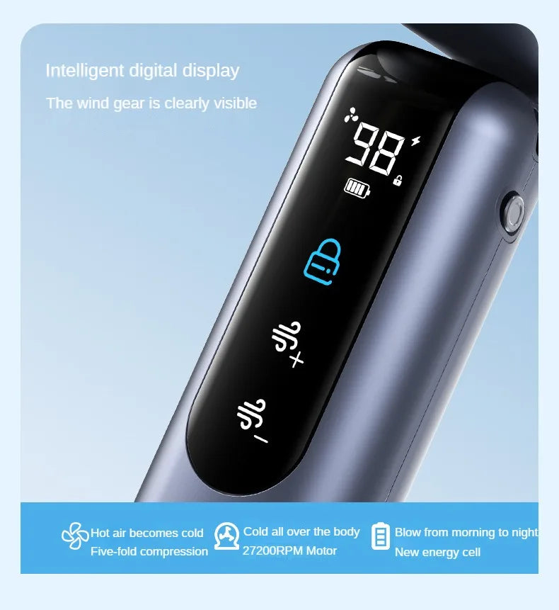 Handheld Fan Charging Portable Mini Fan Long Battery Life USB Digital Display 100-speed Handheld High-Speed Turbofan