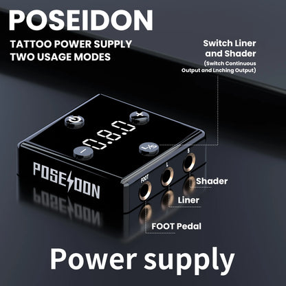 POSEIDON Tattoo Power Supply High Quality Tattoo Power Supply For Tattoo Machine Black Wired High Power Tattoo Power Supply