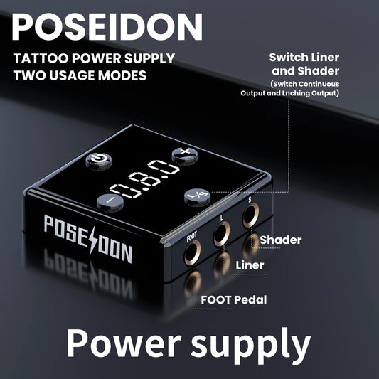 POSEIDON Tattoo Power Supply High Quality Tattoo Power Supply For Tattoo Machine Black Wired High Power Tattoo Power Supply