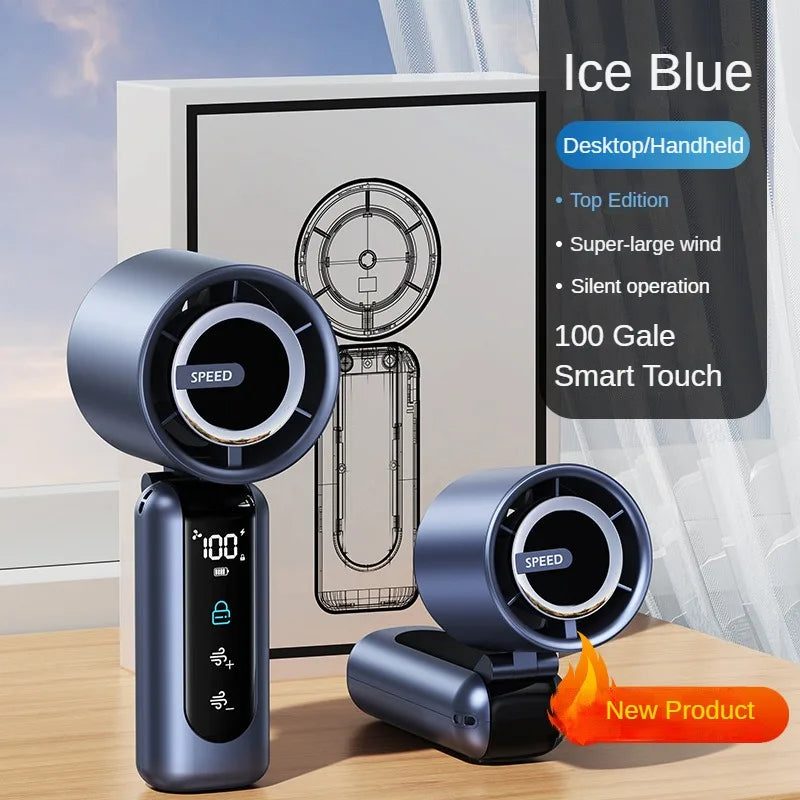 Handheld Fan Charging Portable Mini Fan Long Battery Life USB Digital Display 100-speed Handheld High-Speed Turbofan