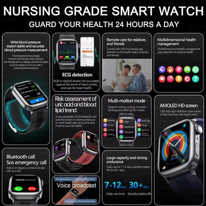 2025 New High-end Air Pump Lipid Smart Watch Men ECG+PPG Precise Blood Pressure Heart Rate BT Call NFC  Health Watches