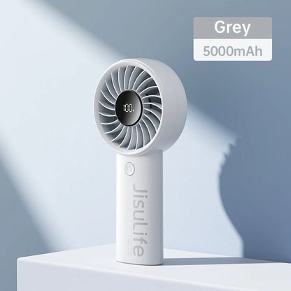 JISULIFE Handheld Fan,5 Levels of Strong Wind,Safety Lock,5000mAh Battery,LED Display,USB Rechargeable,Summer Personal Fan