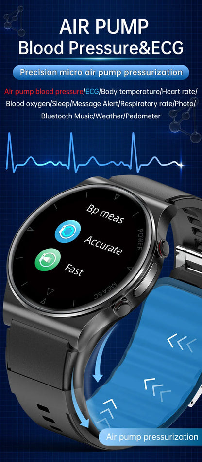 P70 Smart Watch Air Pressure Pump Blood Pressure Medical Grade ECG+PPG Heart Rate Blood Pressure Measurement Elder Health Watch