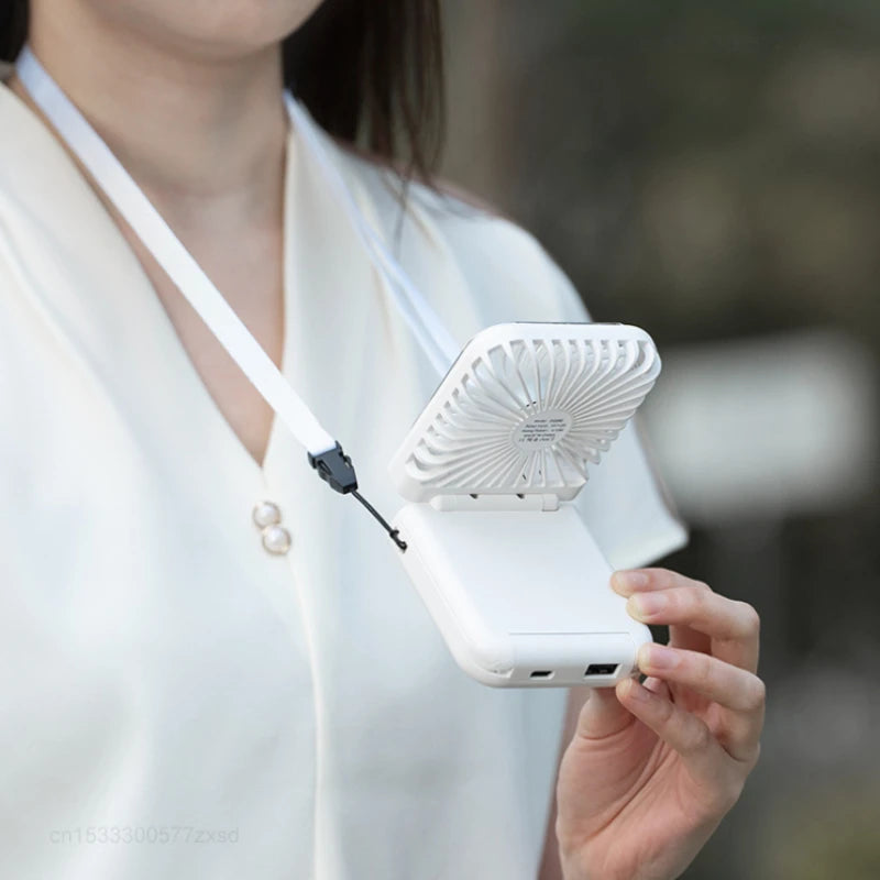 Portable Folding Electric Fan 3-in-1 Mini Handheld Cooling Fan Handheld with Power Bank Makeup Mirror Student Small Fan Outdoor