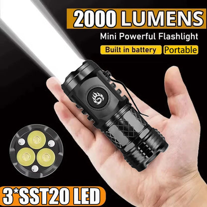 High Strong Power LED Flashlight Built-in Battery Type-C Rechargeable with Pen Clip Torch Outdoor Camping Emergency Lantern