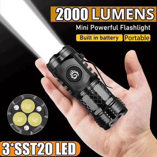 High Strong Power LED Flashlight Built-in Battery Type-C Rechargeable with Pen Clip Torch Outdoor Camping Emergency Lantern