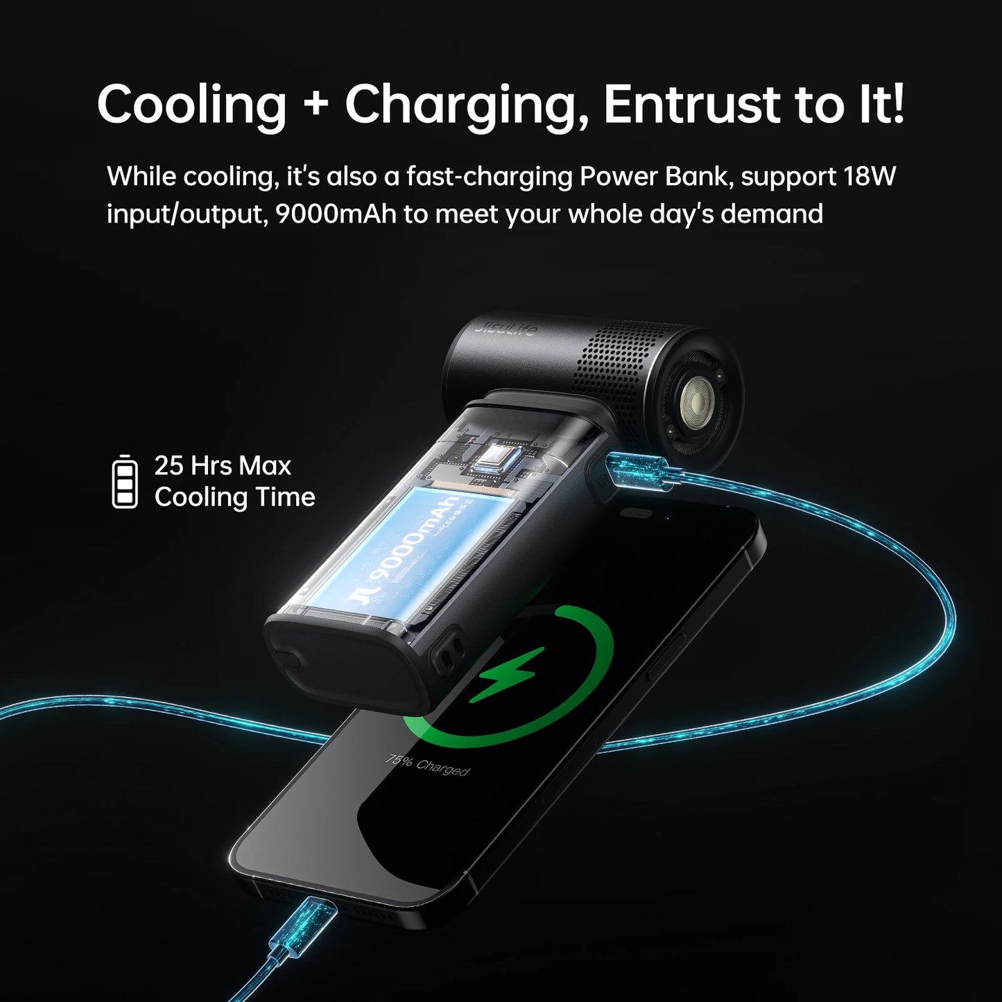 JISULIFE Handheld Fan Ultra 2, Powerful Turbo Jet Fan, 100 Speeds, 9000mAh Rechargeable Battery, LED Display, Outdoor Camping