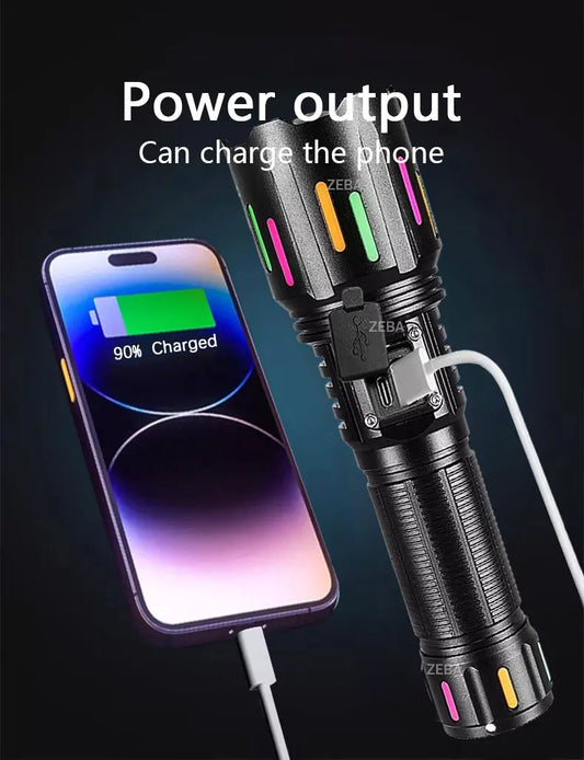 Super Powerful LED Flashlight 1000000LM High Power Torch Strong Light 800W Led Flash Light Rechargeable Hunting Tactical Lantren