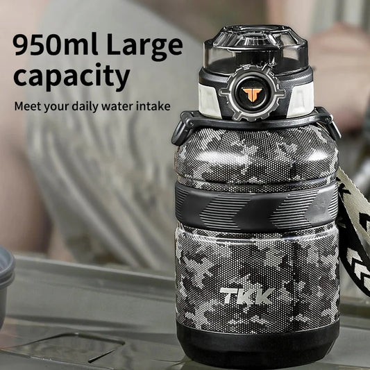 TKK 950ml SUS-316 Large Capacity Stainless Steel Thermos Portable Vacuum Flask Insulated Tumbler with Rope Thermo Bottle