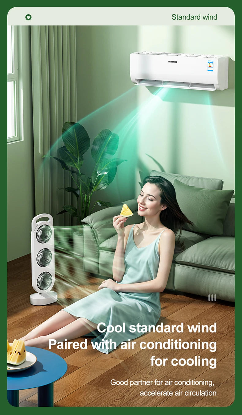 Desktop Fan With Three Air Outlets Usb Charging Adjustable High Wind Power Convenient Cooling Equipment For Outdoor Camping