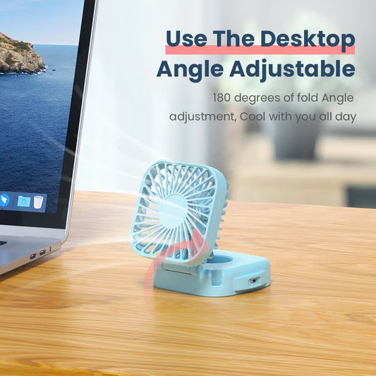Handheld Portable Fan with Mirror, Mini Fan Small Personal Fan, 500mAh USB Rechargeable Neck Fan Foldable, Quiet Pocket Fan