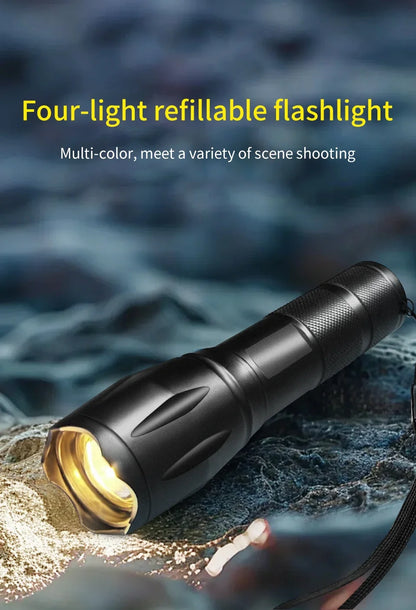 LED Aluminum Flashlight Outdoor Adventure Sports Emergency Flashlight Premium Black Color Changeable Light Compact and Portable