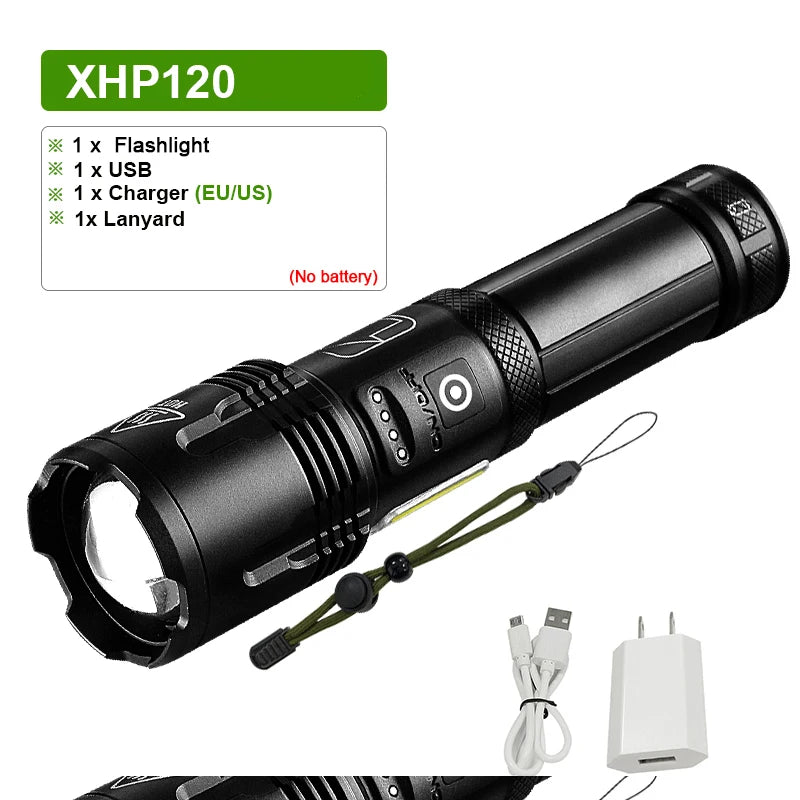 ZK30 Super XHP120 Powerful Led Flashlight XHP90 High Power Torch light Rechargeable Tactical flashlight 18650 Usb Camping Lamp