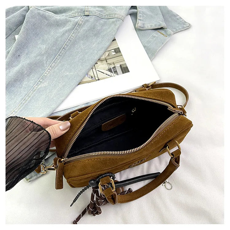 2025 New Fashionable dull Polish bag portable women's full retro crossbody bag shoulder bag popular