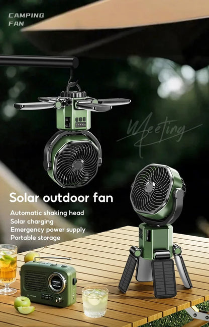 Eary Camping Solar Fan With 6000mAh Battery Powered Tent Camp Fan With Light 4 Speed Wind Adjustable Air Cooling Fan For Outdoor