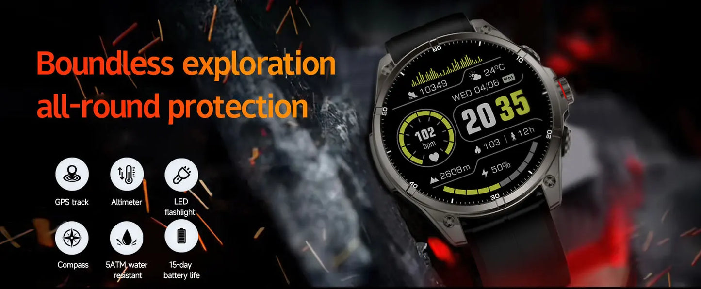 2025 New Premium GPS Smart Watches Outdoor Altimeter Barometer AMOLED Screen Built-in GPS Compass Military Sports Smartwatch Men