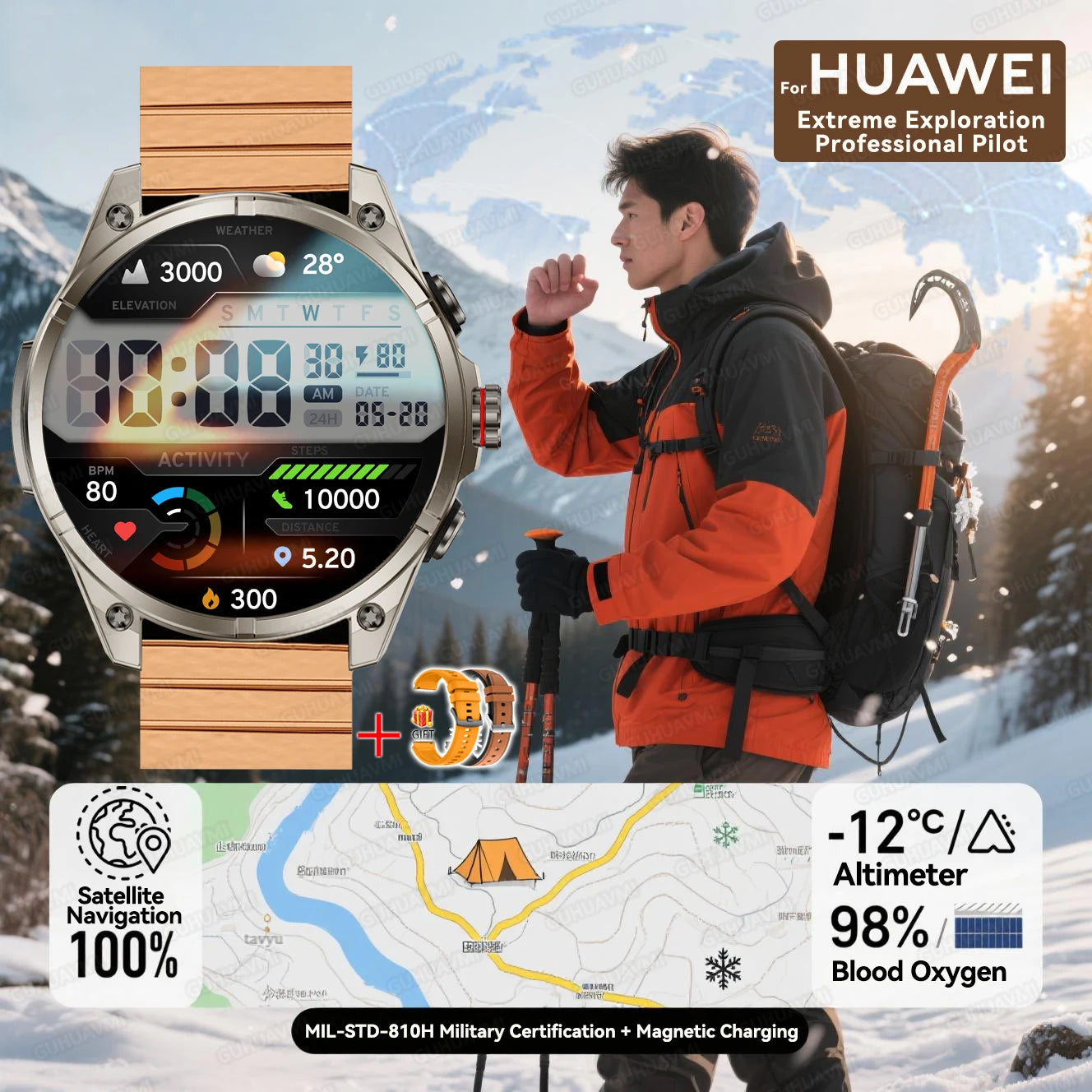 2025 New Premium GPS Smart Watches Outdoor Altimeter Barometer AMOLED Screen Built-in GPS Compass Military Sports Smartwatch Men