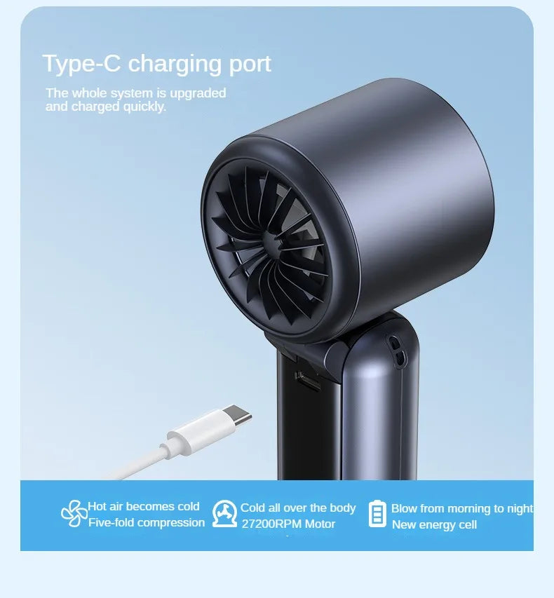 Handheld Fan Charging Portable Mini Fan Long Battery Life USB Digital Display 100-speed Handheld High-Speed Turbofan