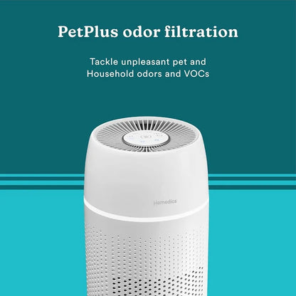Homedics 5-in-1 PetPlus UV-C Air Purifier - 360-Degree HEPA Filter for 266 Sq Ft, with Essential Oil Pads & Built-In Timer,White