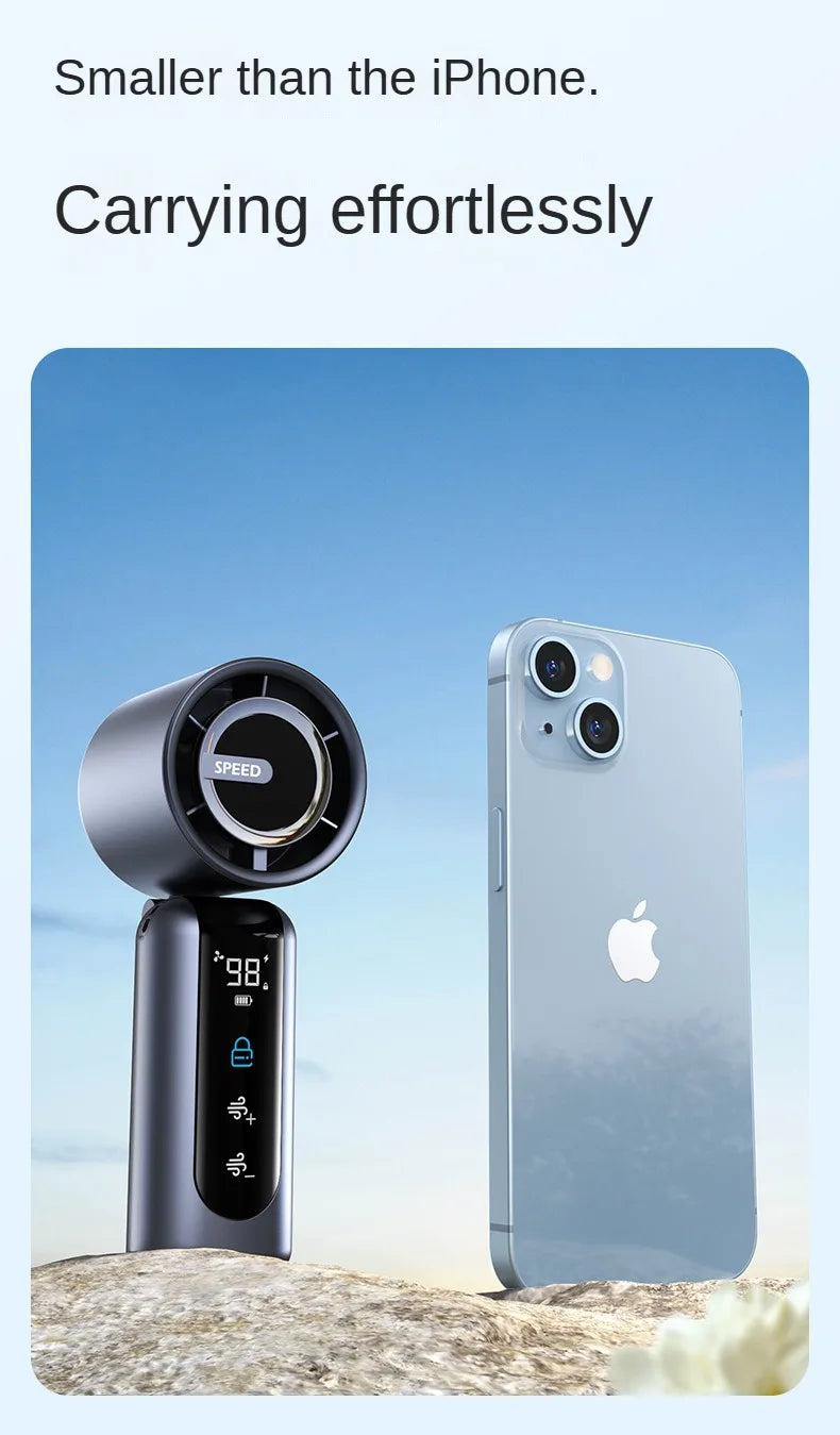 Handheld Fan Charging Portable Mini Fan Long Battery Life USB Digital Display 100-speed Handheld High-Speed Turbofan