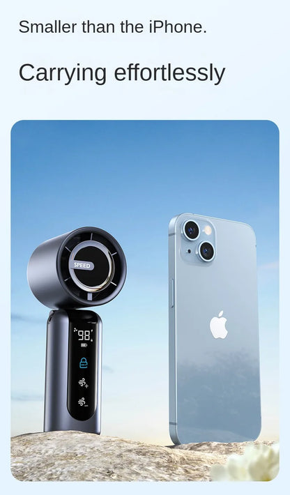 Handheld Fan Charging Portable Mini Fan Long Battery Life USB Digital Display 100-speed Handheld High-Speed Turbofan