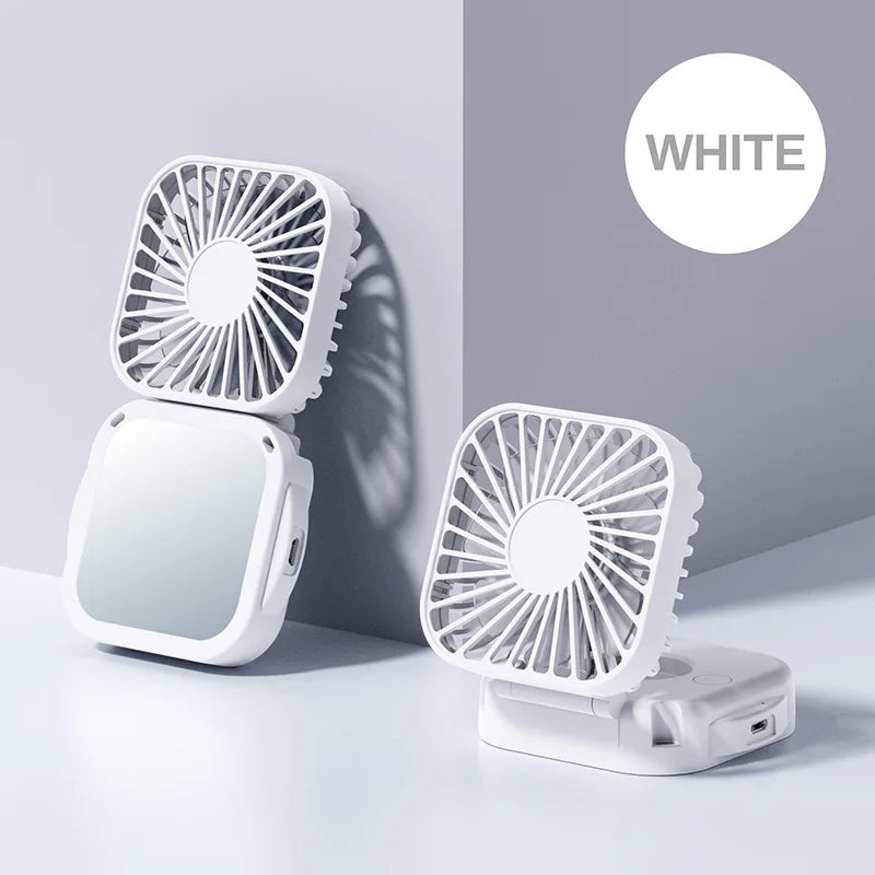 Handheld Portable Fan with Mirror, Mini Fan Small Personal Fan, 500mAh USB Rechargeable Neck Fan Foldable, Quiet Pocket Fan