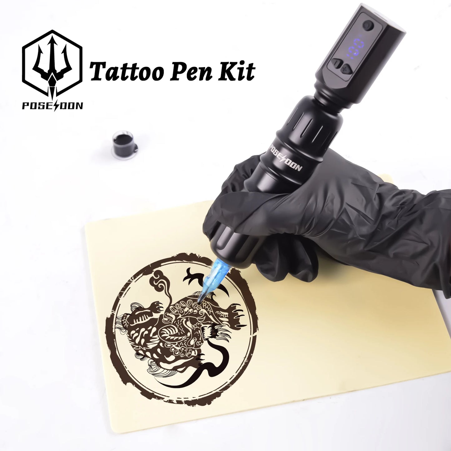 Tattoo Kit POSEIDON High Power Tattoo Pen Kit For Permanent Makeup Tattoo Machine Kit Black Wireless  Tattoo Gun Kit