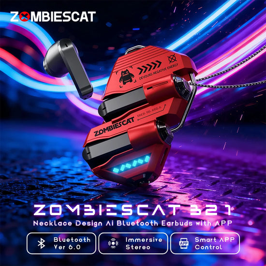 Zombies Cat Ai Translation Headphones Bluetooth 6.0 Earbuds Necklace Design Immersive Music TWS Wireless Earphone with Smart APP